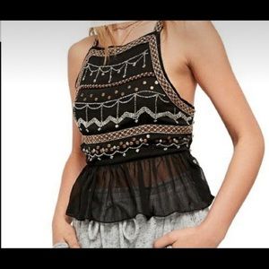 NWOT | Free People | Camille Embroidered Cami | Black | Size S